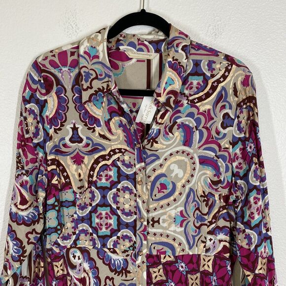 Soft Surroundings Pamero Soho Dress Womens Petite Medium Boho Maxi Button Up - Picture 4 of 11